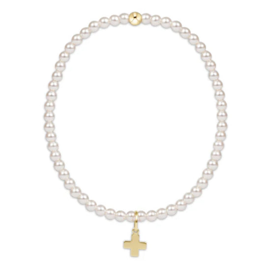 E NEWTON CLASSIC PEARL 3MM BEAD BRACELET SIGNATURE CROSS