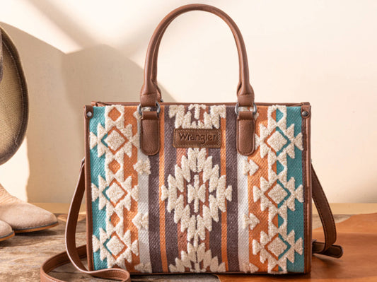 WRANGLER SHERPA AZTEC CANVAS TOTE/CROSSBODY