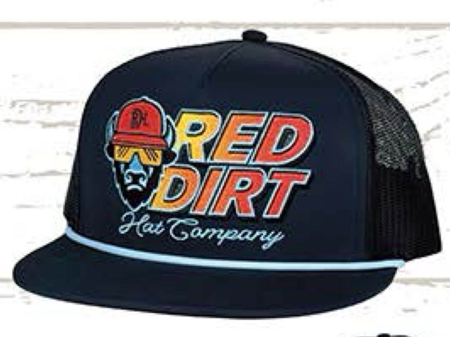RED DIRT HAT CO PRIME-NAVY/NAVY WITH LIGHT BLUE ROPE FLAT BILL 5 PANEL SNAPBACK HAT