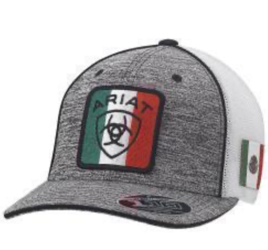 ARIAT MEXICAN FLAG LOGO HEATHER GRAY AND WHITE CAP