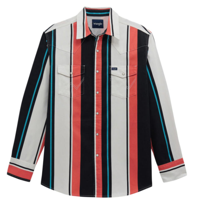 WRANGLER MENS VINTAGE INSPIRED LONG SLEEVE BRUSHPOPPER-CLASSIC FIT-BLACK MULTI