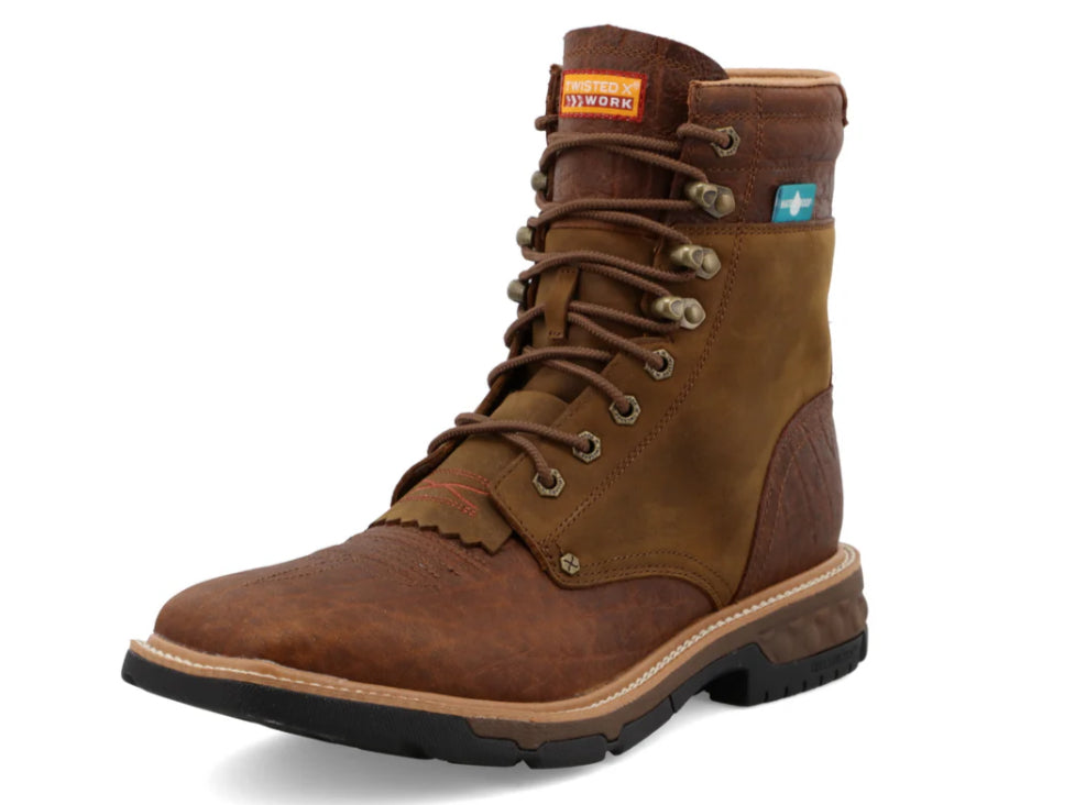 TWISTED X MENS 8” CELLSTRETCH LACER-DISTRESSED SADDLE AND COGNAC