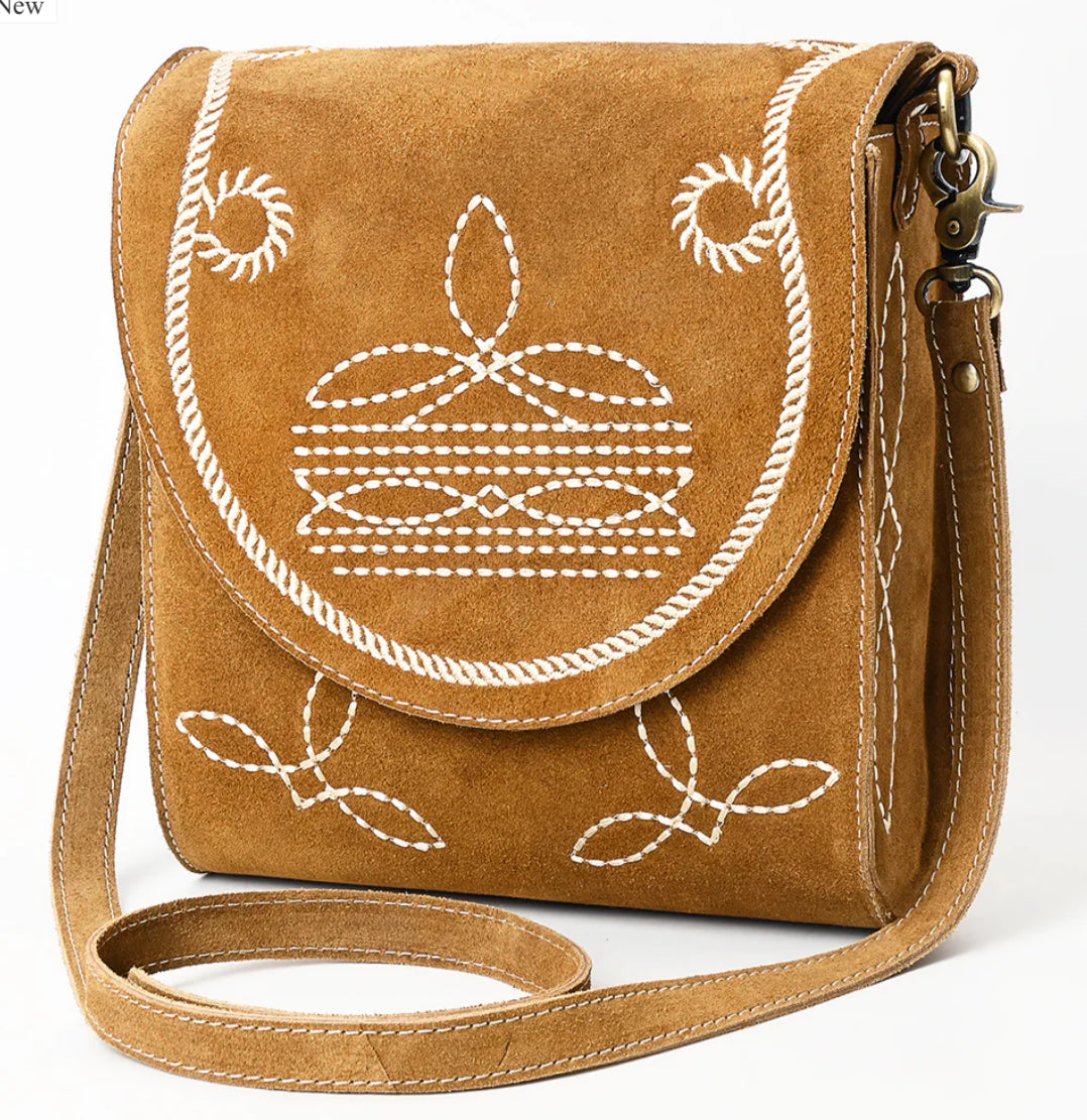 AMERICAN DARLING WESTERN STITCH GENUINE SUEDE FLAP PURSE