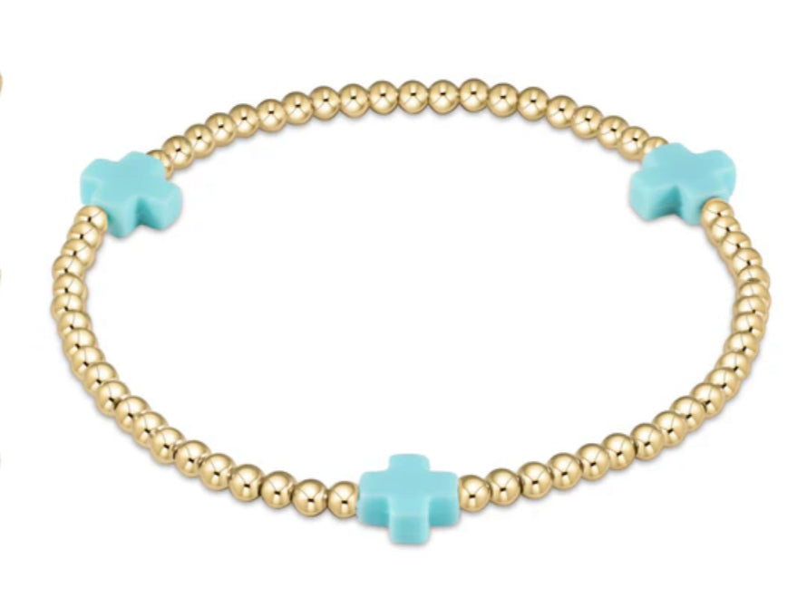 E NEWTON EXTENDS SIGNATURE CROSS GOLD PATTERN 3 MM BEAD BRACELET
