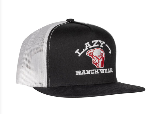 LAZY J RANCH BLACK &WHITE EMBROIDERED SHOW TIME CLASSIC FIVE PANEL TRUCKER HAT