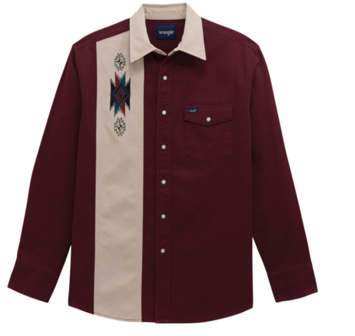 WRANGLER MENS VINTAGE INSPIRED LONG SLEEVE SHIRT-CLASSIC FIT-RED