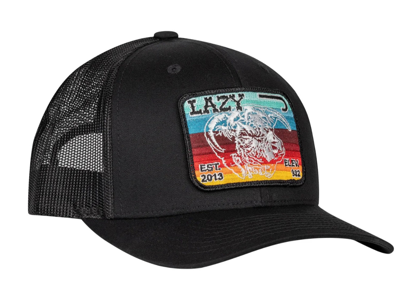 LAZY J RANCH BLACK SERAPE ELEVATION MID PROFILE TRUCKER HAT