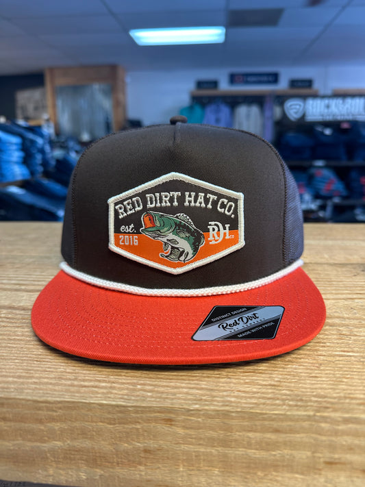 RED DIRT HAT CO BROWN BASS CAP- ORANGE/BROWN/WHITE