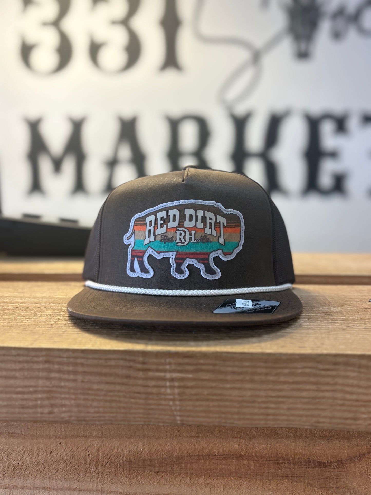 RED DIRT HAT CO RUSTIC BISON LEATHERED BROWN/BROWN 5 PANEL HAT