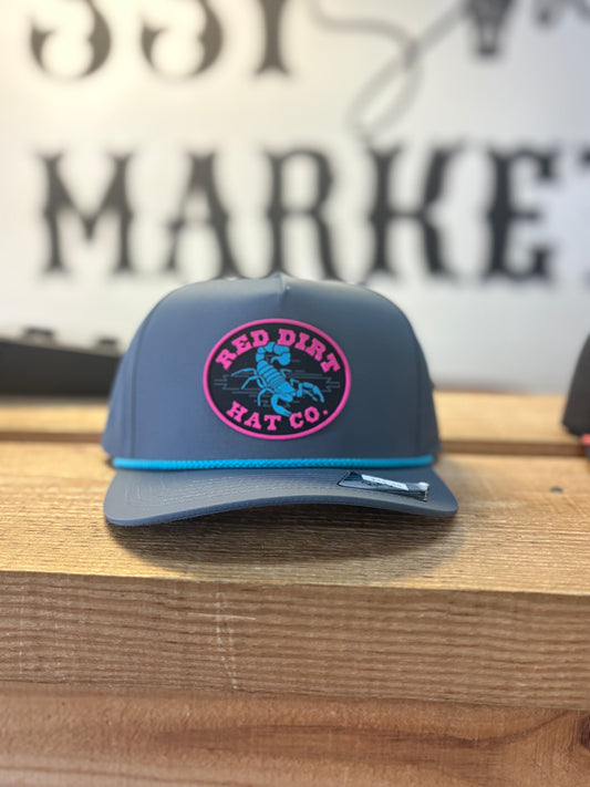 RED DIRT HAT CO DURANGO OLIVE GREY WITH TURQUOISE ROPE 5 PANEL HAT