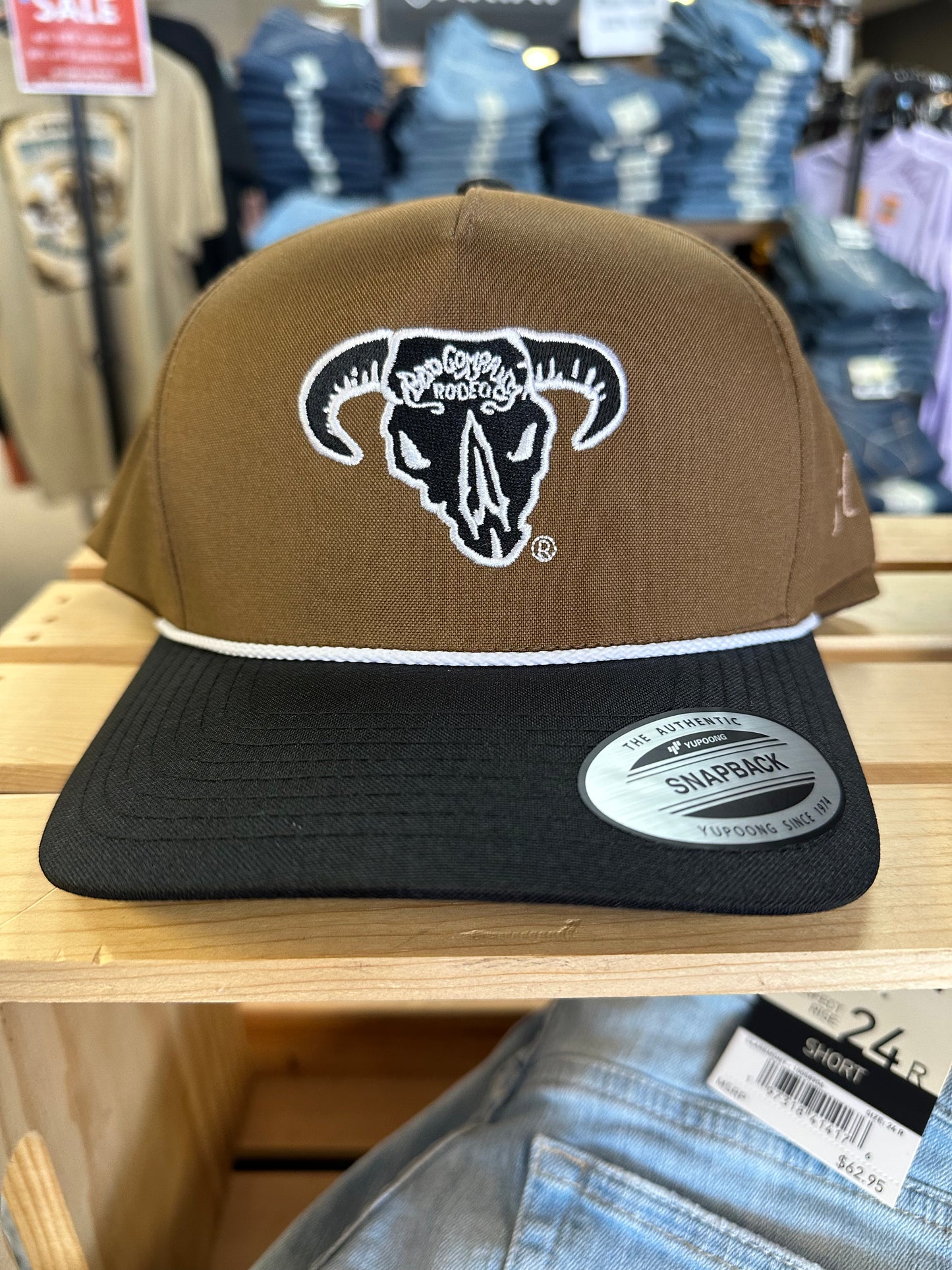 HOOEY BAD COMPANY TAN 5 PANEL TRUCKER WITH BLACK BILL AND BLACK/WHITE EMBROIDERY LOGO