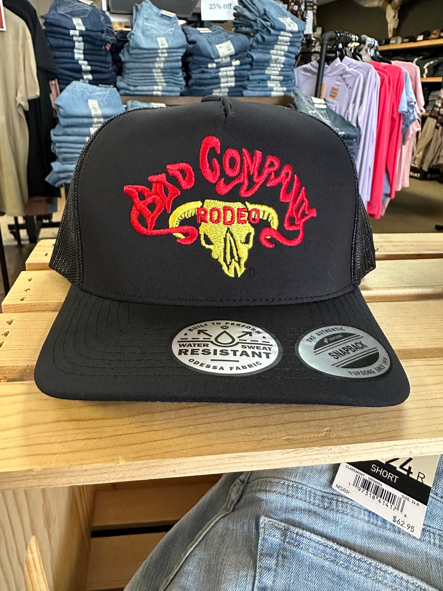 HOOEY BAD COMPANY BLACK 5 PANEL TRUCKER WITH RED/YELLOW EMBROIDERY LOGO