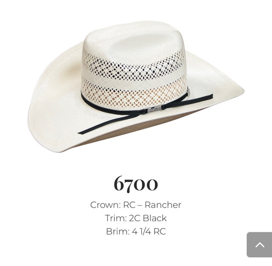 AMERICAN HAT COMPANY 6700 RANCHER STYLE STRAW HAT