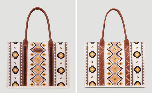 WRANGLER SOUTHWESTERN PATTERN DUAL PRINT CANVAS WIDE TOTE