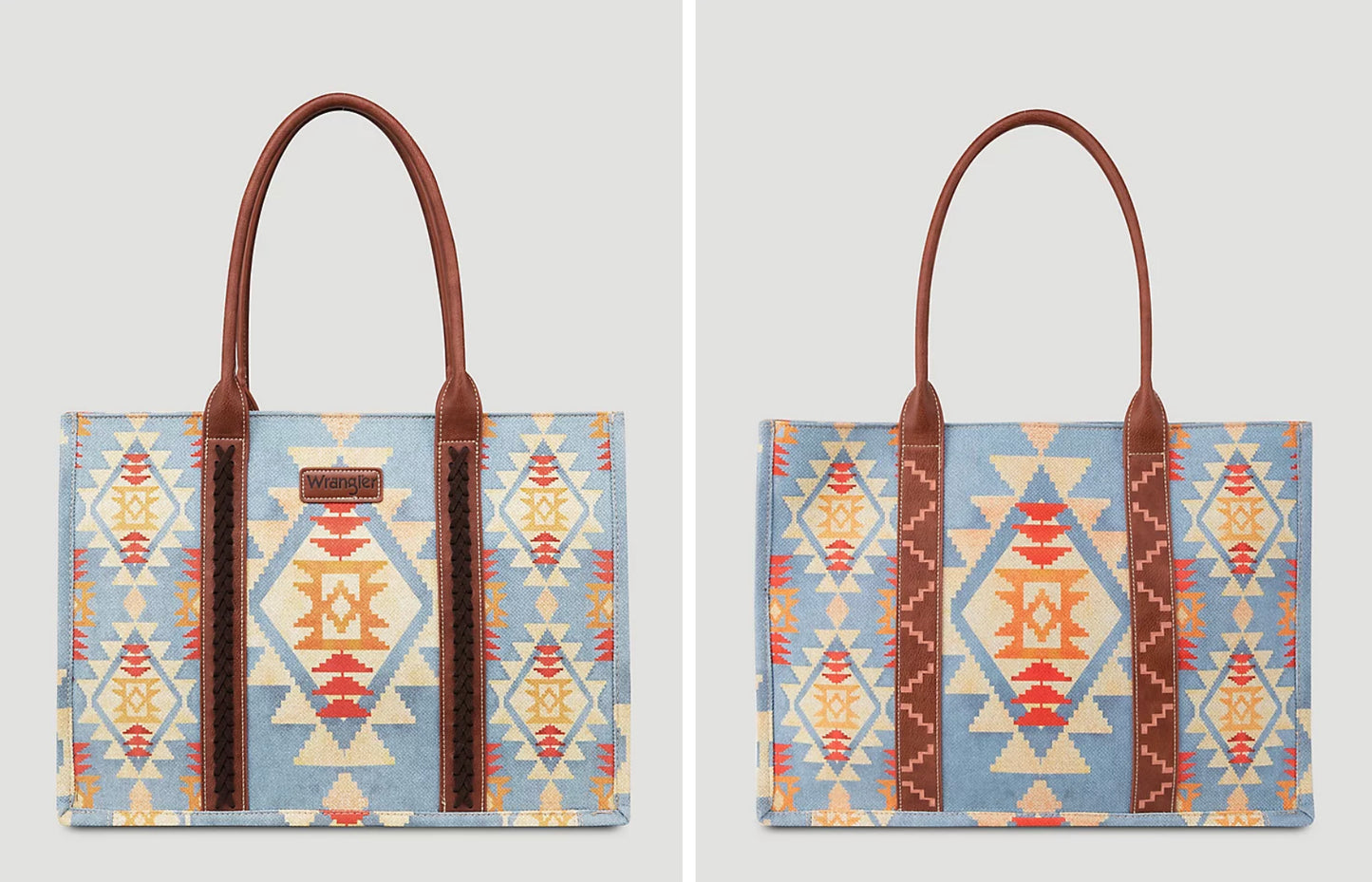 WRANGLER SOUTHWESTERN PATTERN DUAL PRINT CANVAS WIDE TOTE