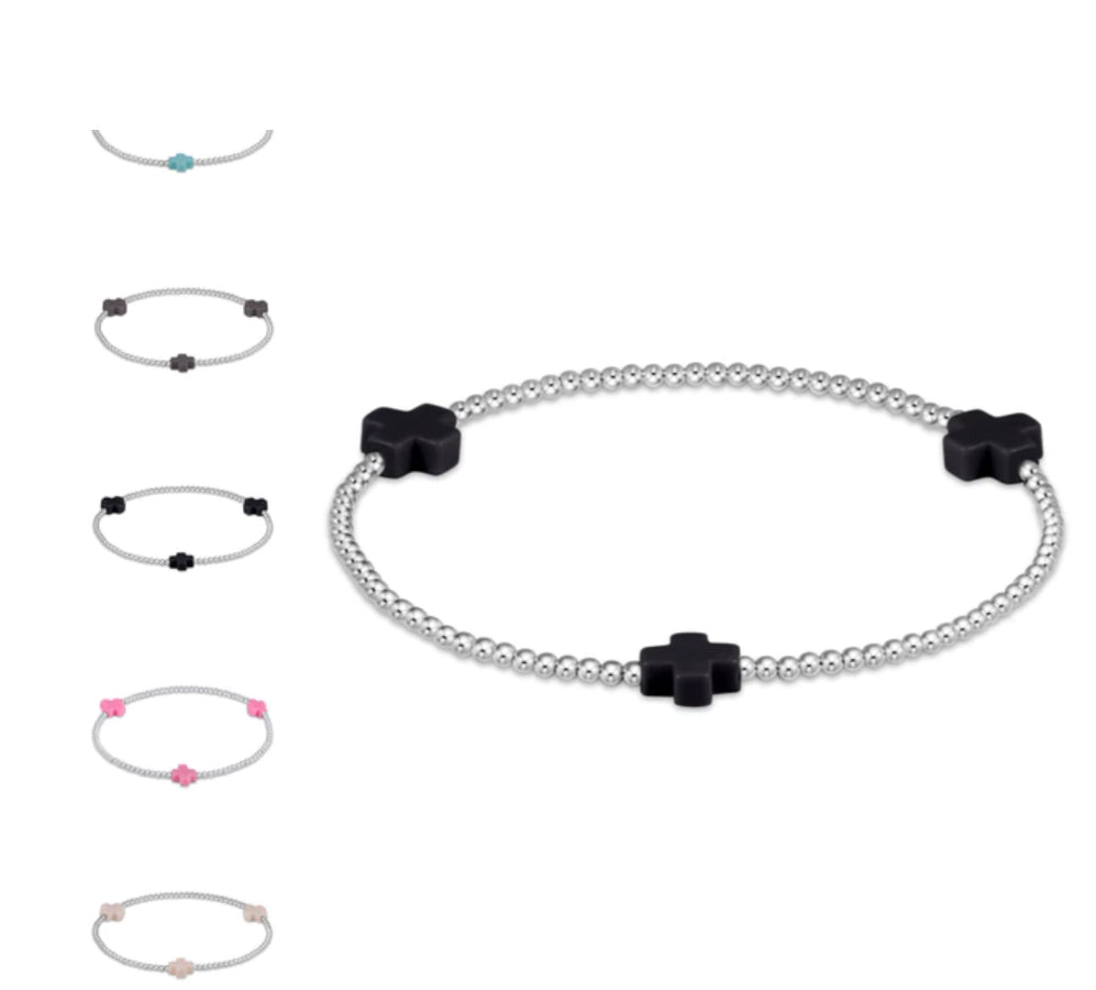 E NEWTON SIGNATURE CROSS STERLING PATTERN 2MM BEAD BRACELET ONYX