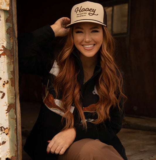 HOOEY LADIES TECH FLEECE MULTI COLOR LANDSCAPE PATTERN FULL ZIP WITH BLACK FLEECE