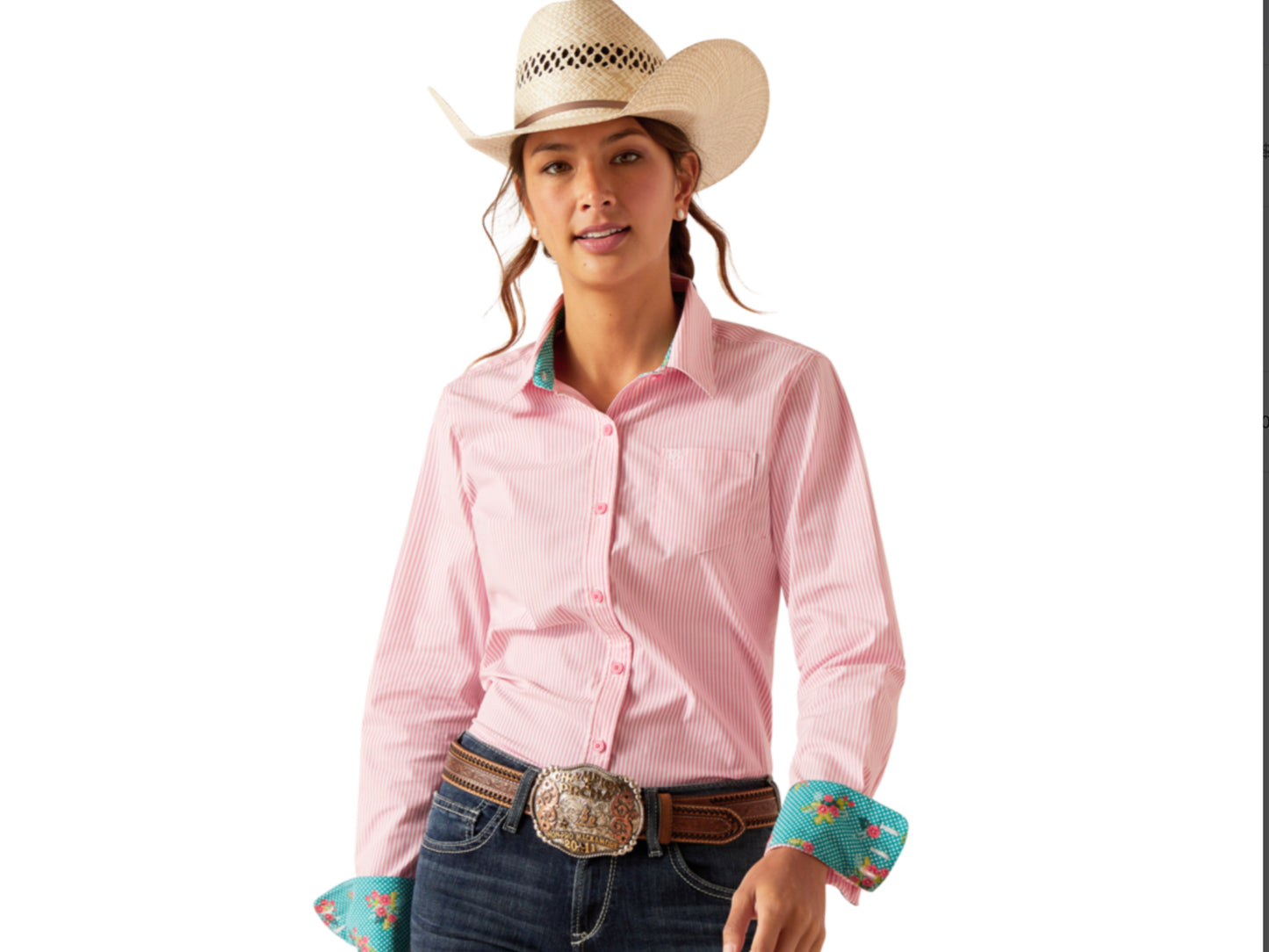 ARIAT WOMENS WRINKLE RESIST KIRBY LONG SLEEVE SHIRT IN CAMELLIA RS STRIPE