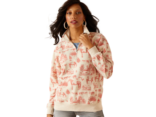 ARIAT WOMENS RANGER 1/2 ZIP SWEATSHIRT IN OATMEAL