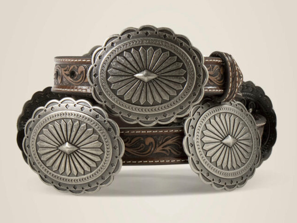 ARIAT WOMENS FLORAL OVAL CONCHO BELT