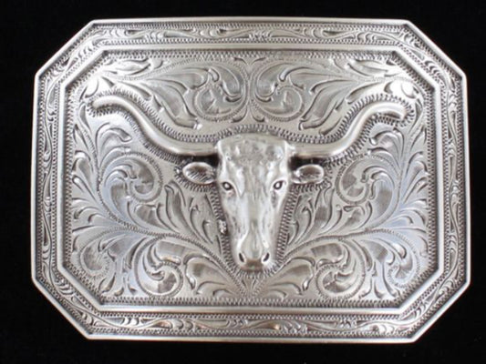 ARIAT RECTANGLE SMOOTH EDGE LONGHORN BELT BUCKLE