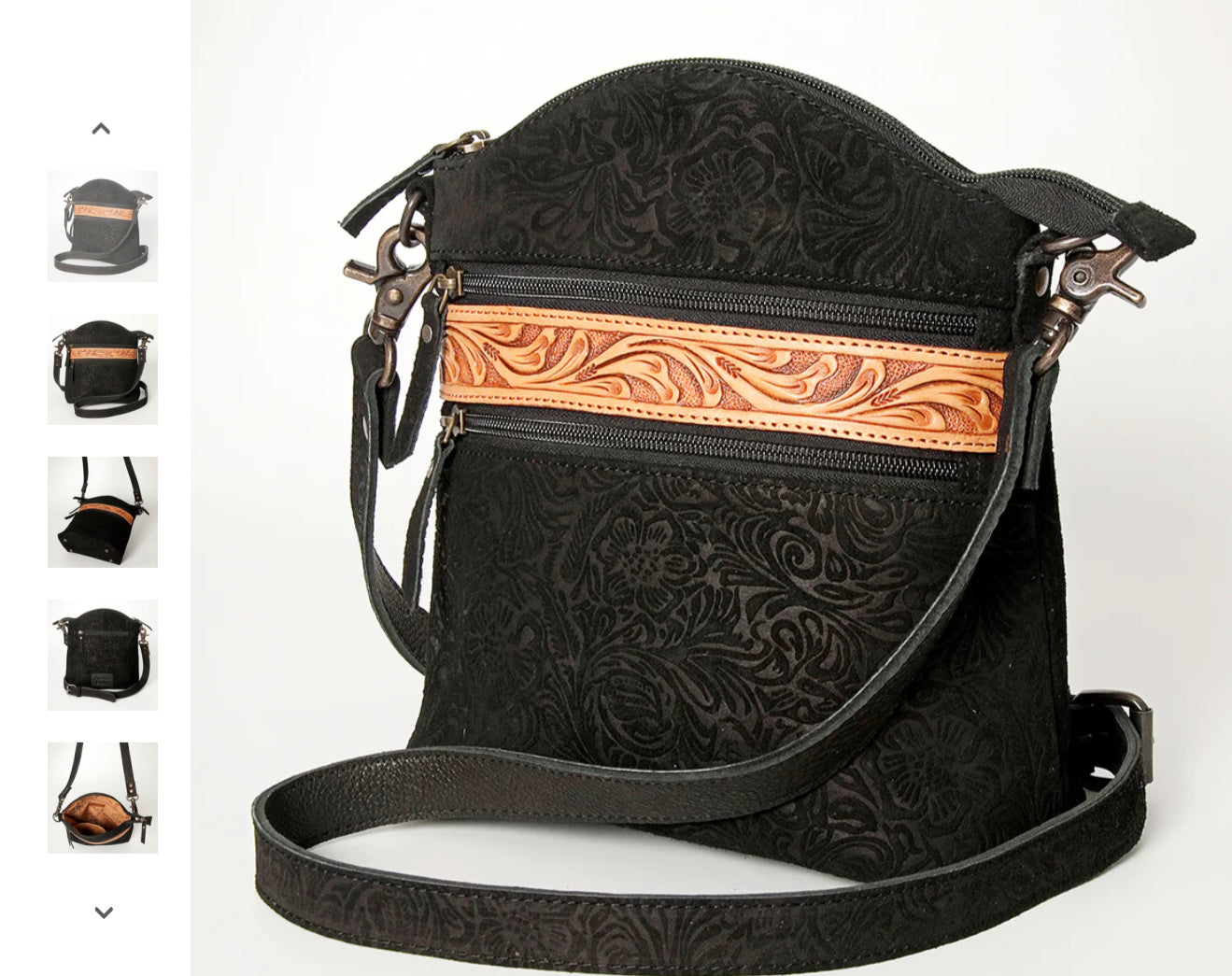 AMERICAN DARLING EMBOSSED LEATHER AND TOOLED LEATHER BAG WITH LONG SHOULDER STRAP