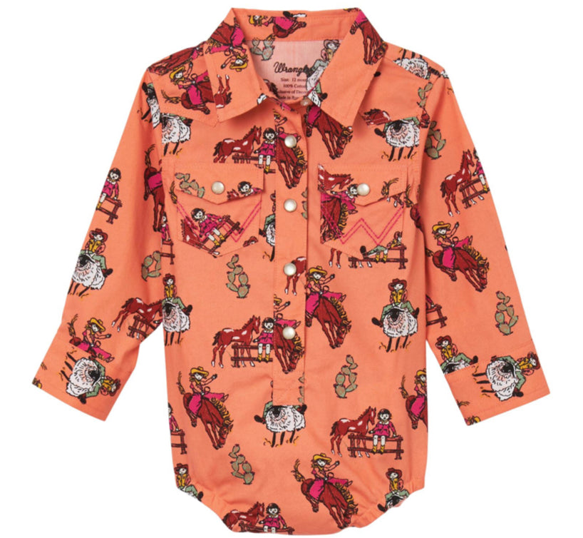 WRANGLER BABY GIRL LONG SLEEVE SNAP RIDER PRINT