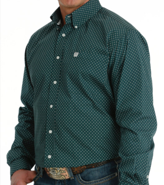 CINCH MENS GREEN WOVEN BUTTON UP SHIRT