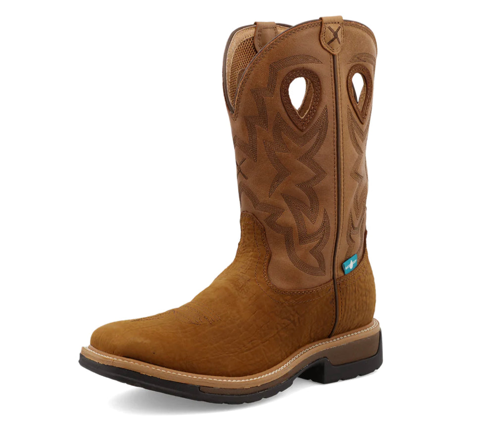 TWISTED X MENS 12” WESTERN WORK BOOTS-DARK BROWN AND TAN