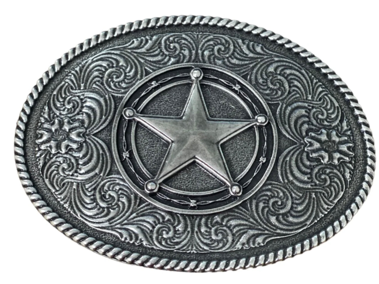 WESTERN FASHION OVAL STAR ANTIQUE BELT BUCKLE