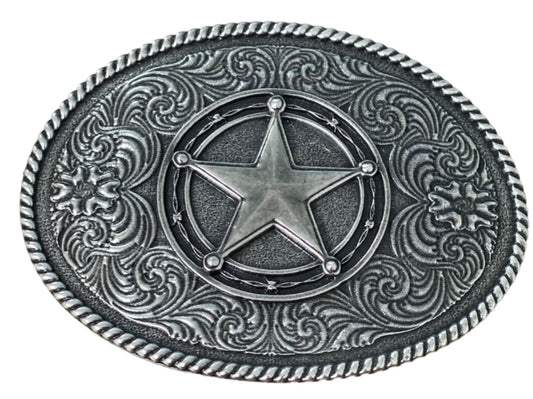 WESTERN FASHION OVAL STAR ANTIQUE BELT BUCKLE