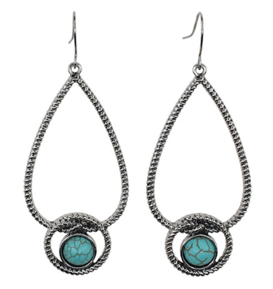 JUSTIN DROP DANGLE OVERHAND KNOT W/ FAUX TURQUOISE STONE EARRING