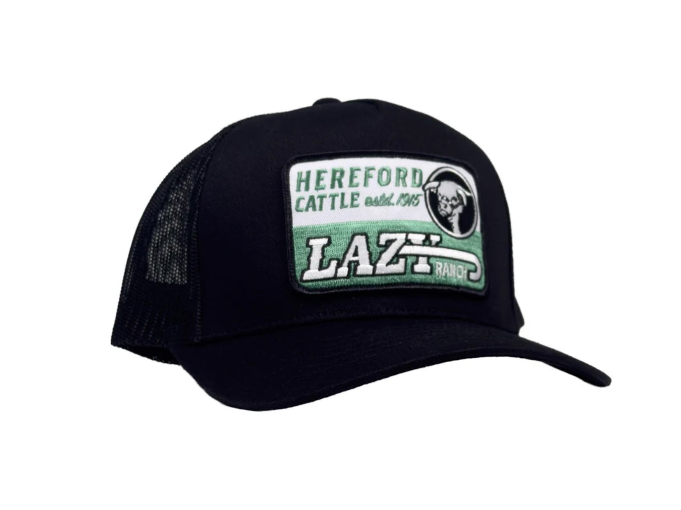 LAZY J RANCHWEAR BLACK SHAFTER HIGH PROFILE CURVED BILL TRUCKER HAT