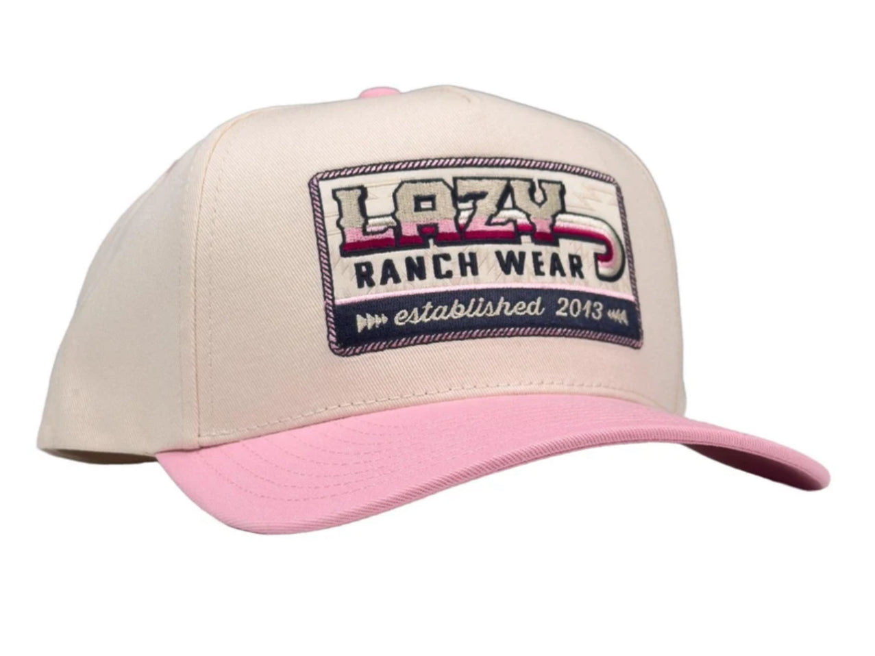 LAZY J RANCHWEAR CREAM & PINK ROSE STONE VITAGE FIVE PANEL HAT