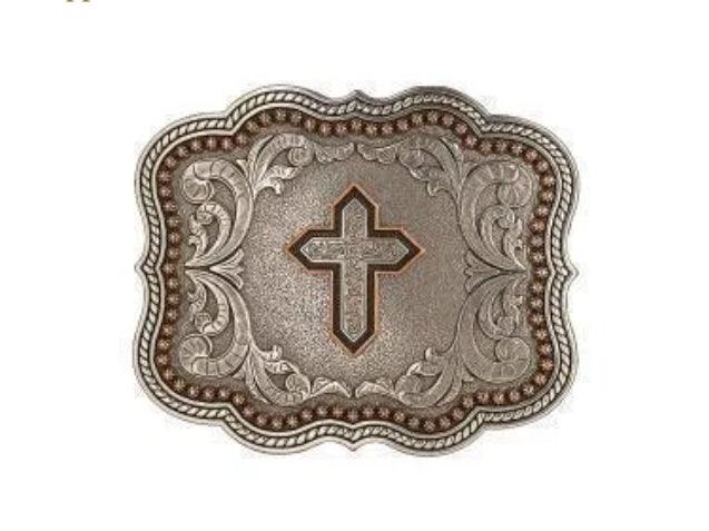 RECT SCALLOPED COPPER CROSS BUCKLE