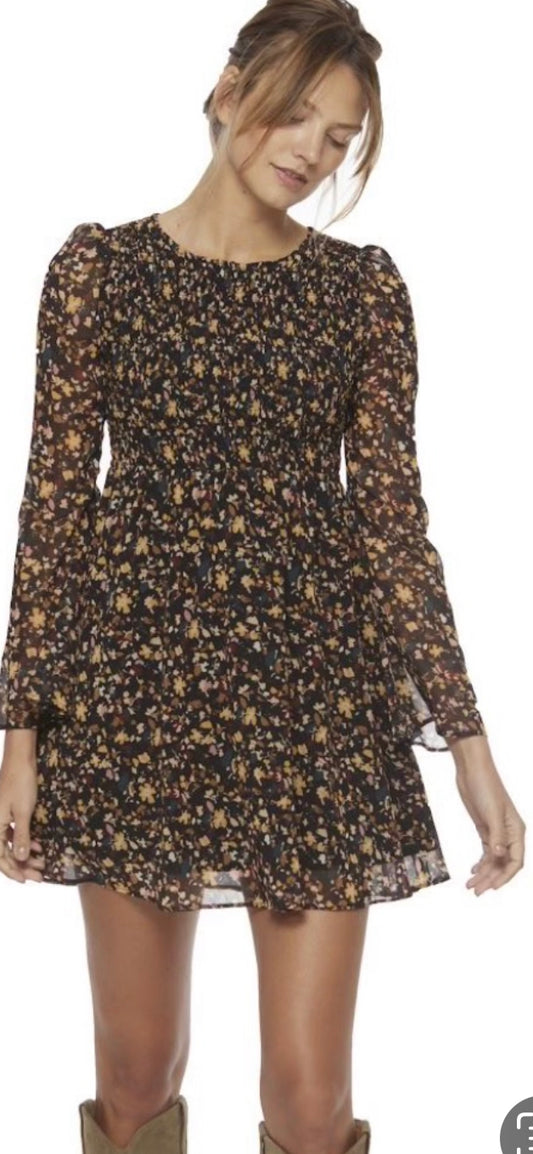 FLAG AND ANTHEM ELLAMORE LONG SLEEVE SMOCKED BODICE FLORAL MINI DRESS