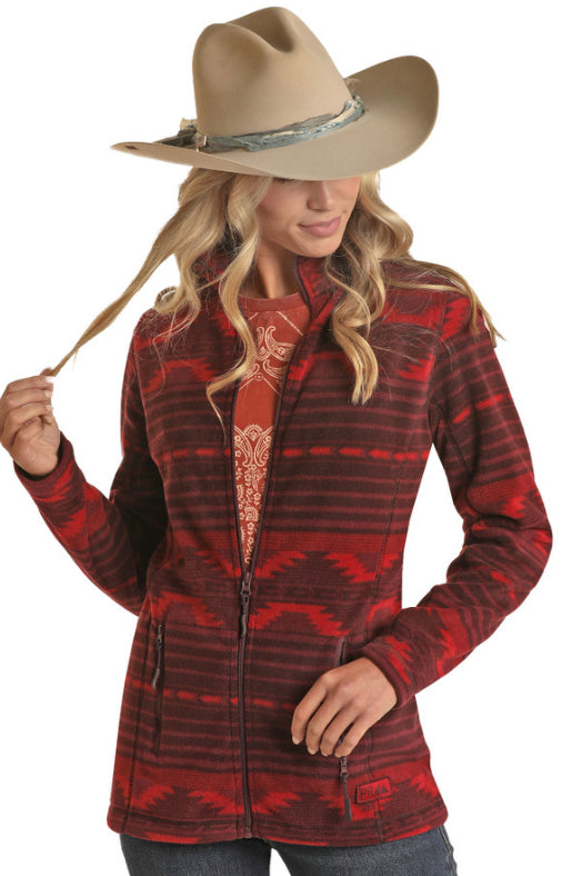 ROCK&ROLL DENIM AZTEC PRINTED FLEECE JACKET