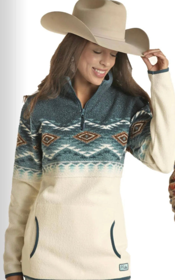 ROCK&ROLL DENIM AZTEC BORDER PULLOVER