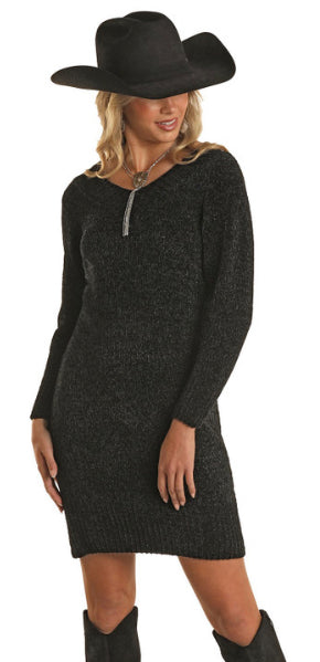 ROCK&ROLL DENIM CHENILLE LONG SLEEVE TUNIC DRESS