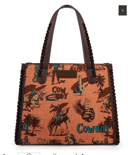 Wrangler Vintage Retro Cowboy Cool Print Satchel/Crossbody - Brown