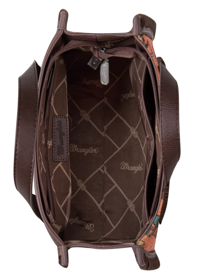 Wrangler Vintage Retro Cowboy Cool Print Satchel/Crossbody - Brown