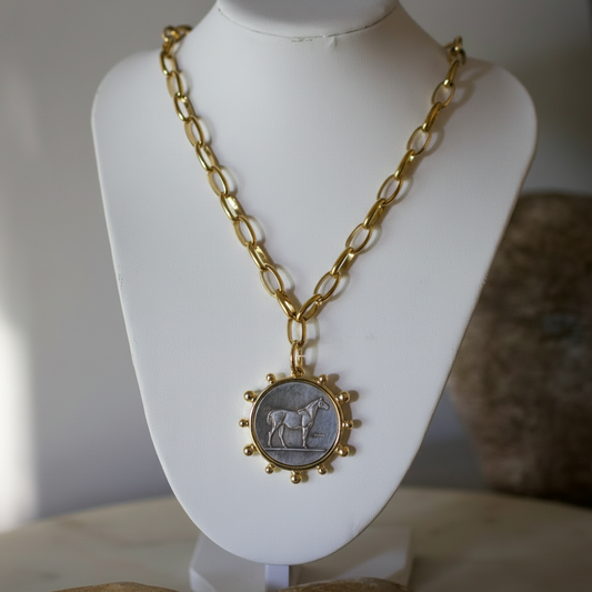 Deep South Originals Inc. - Heritage Horse Coin Necklace - Gold Plated Stainless Steel - Equestrian Coin