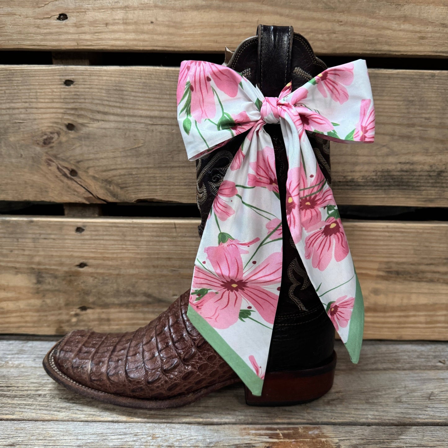 Rodeo Drive - Pink and Green Western Skinny Mini Wild Rag Scarf / Cowgirl Necktie #TW139