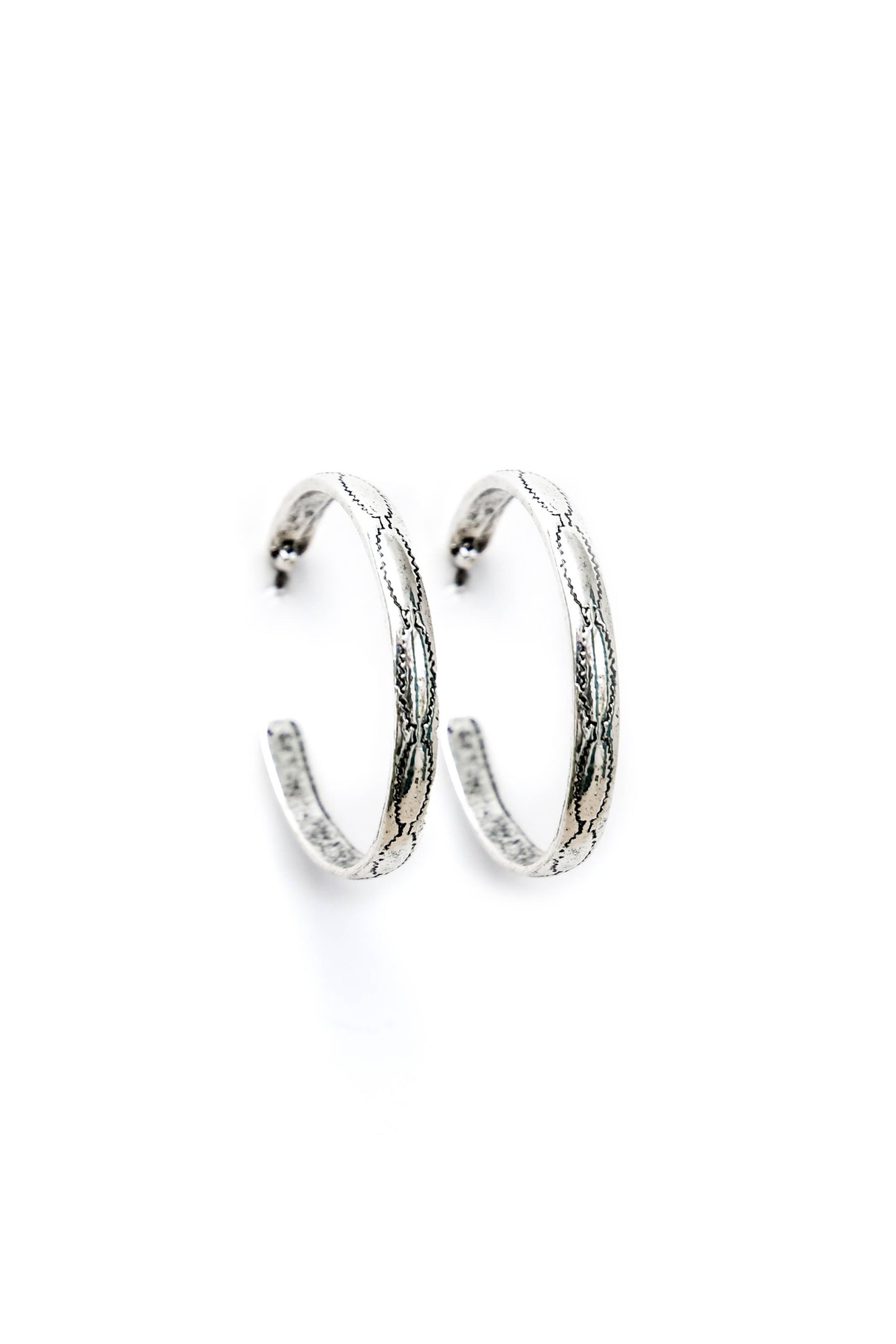 West & Co. - 2" Silver Aztec Stamped Hoop Earrings