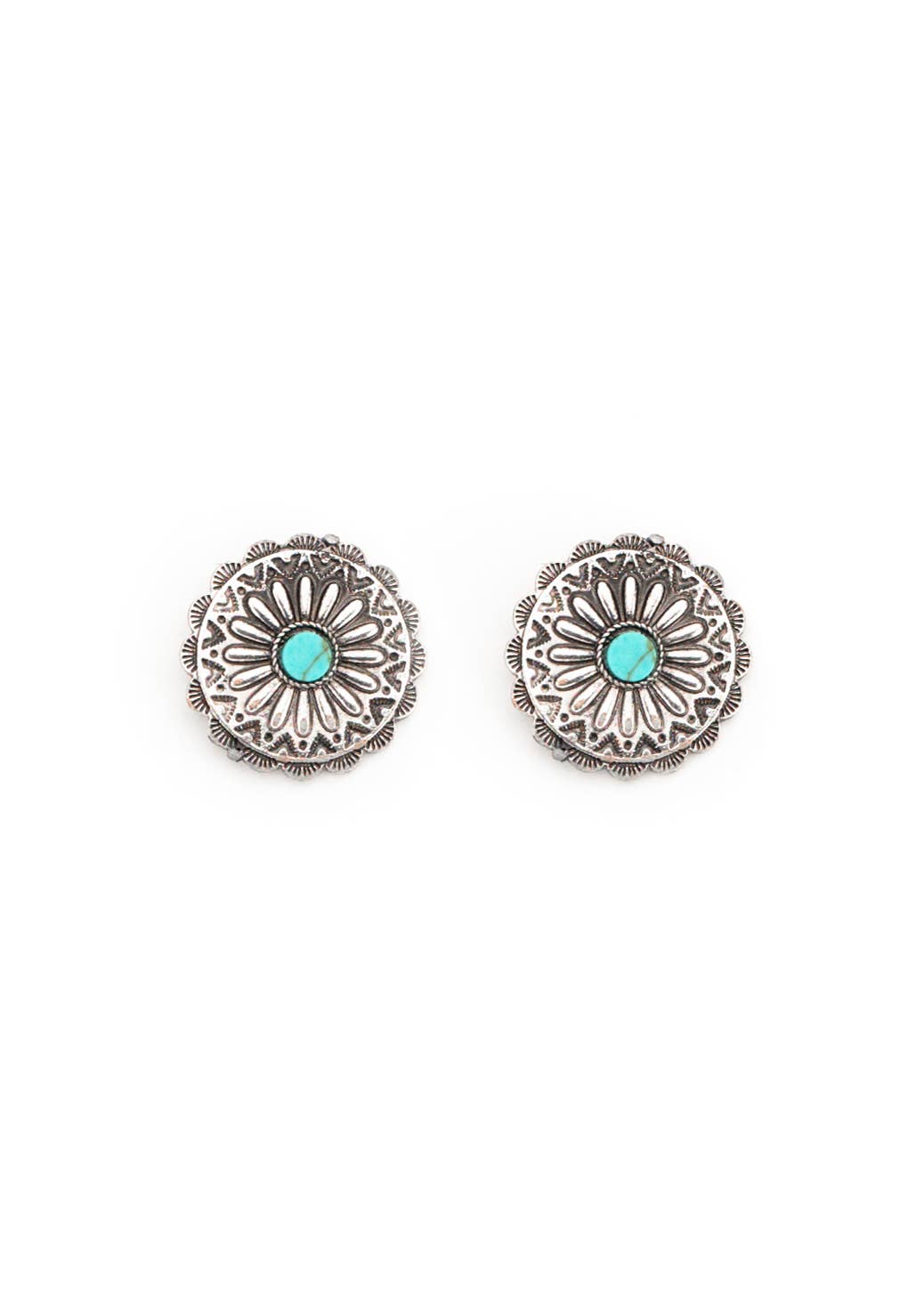 West & Co. - Burnished Silver Flower Concho Post Earring w/ Turquoise