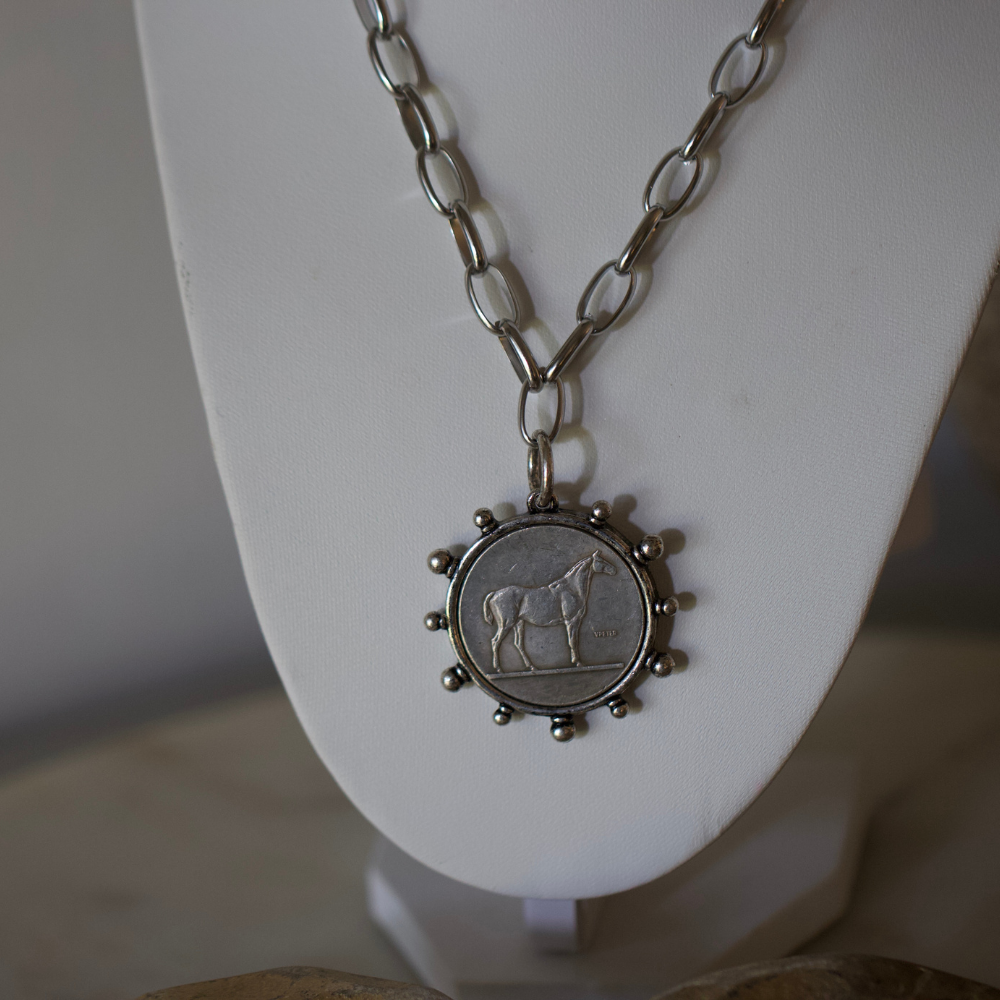 Deep South Originals Inc. - Silver Heritage Horse Coin Necklace - Stainless Steel - Equestrian Coin