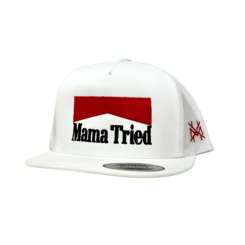 The Mad Hatter Co - Mama Tried - Cowboy Killer Trucker Hat: Flat Bill White
