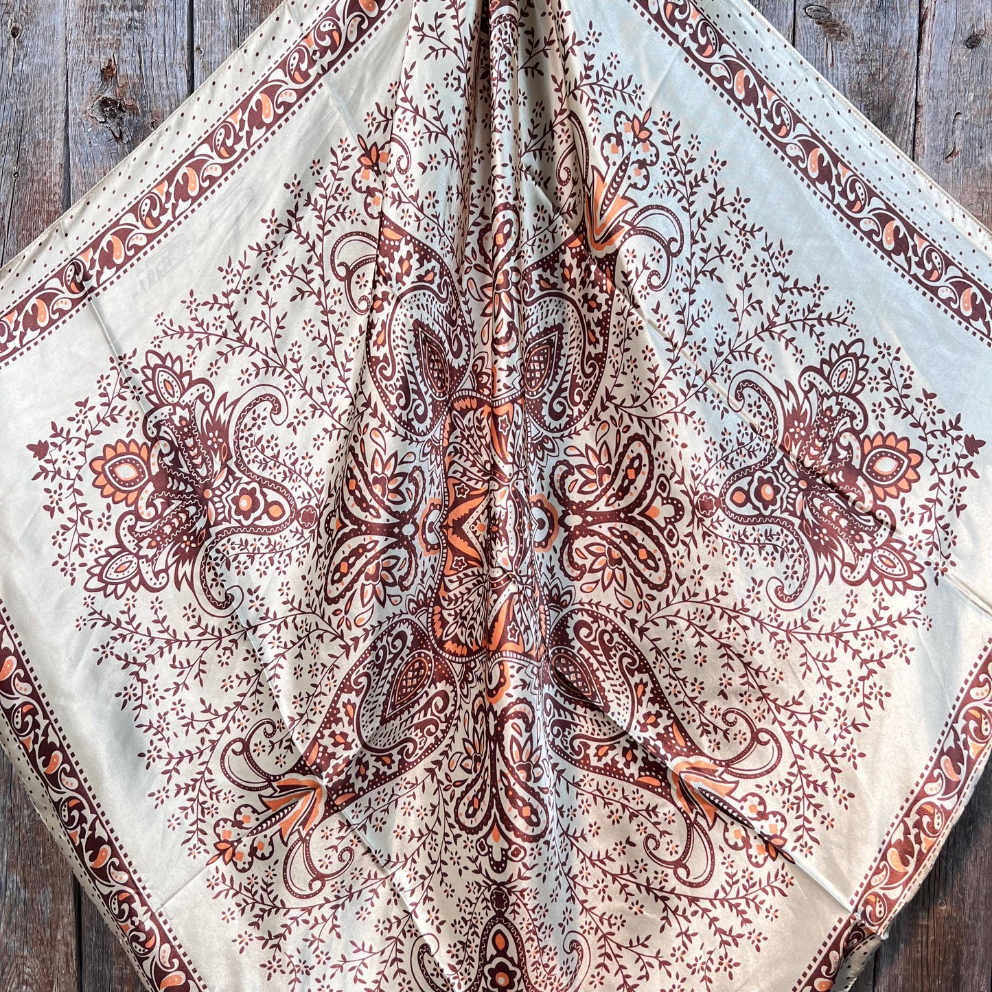 Rodeo Drive - 35X35" Tan/Brown Polka Dot & Paisley Wild Rag/Scarf WR445