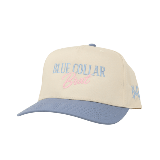 The Mad Hatter Co - Blue Collar Brat Trucker Hat: Retro Denim Blue/Natural