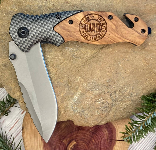 Quail Tail Laser Art - Dad - Man, Myth, Legend Knife